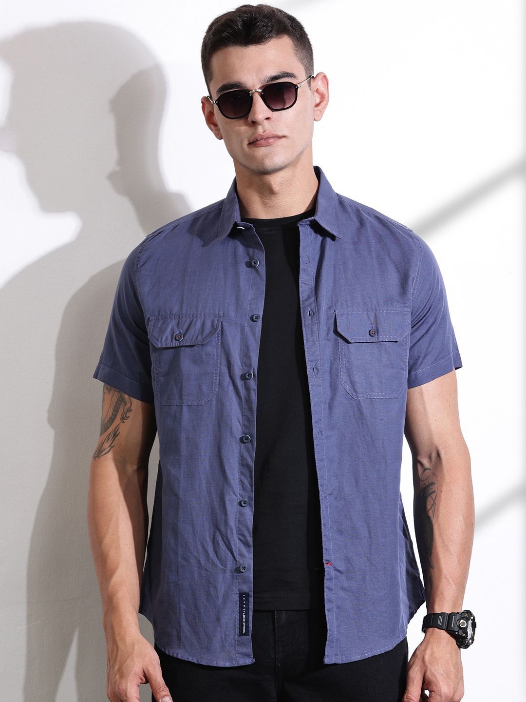 Thomas Scott Men Classic Slim Fit Spread Collar Solid Linen Casual Shirt-picture-12