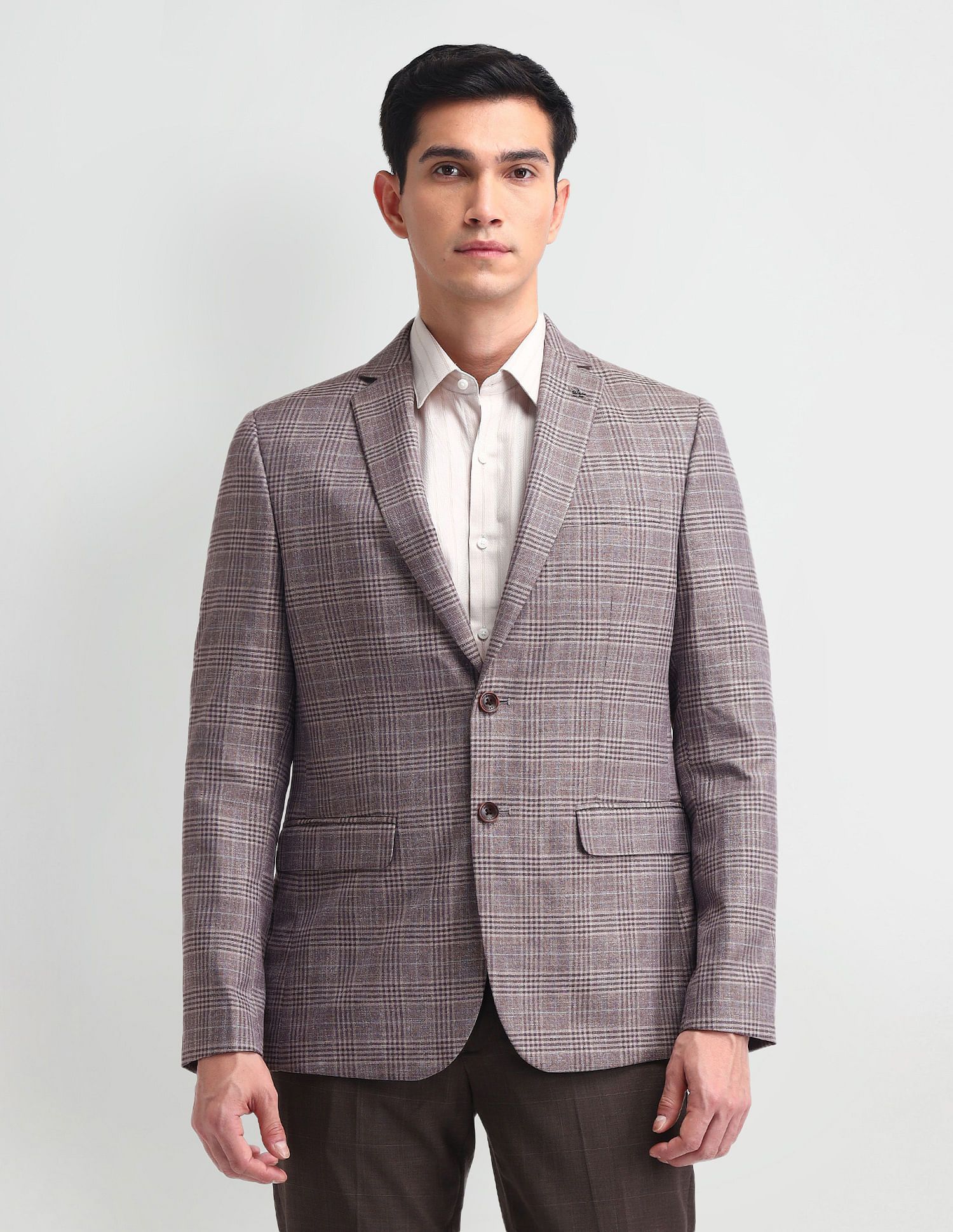 Arrow Checked Notched Lapel Single Breasted Formal Blazer-picture-11