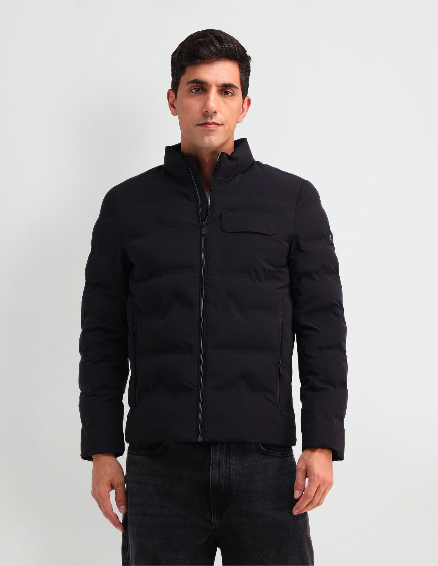 Arrow Sport Men Solid Mock Collar Padded Jacket-picture-30