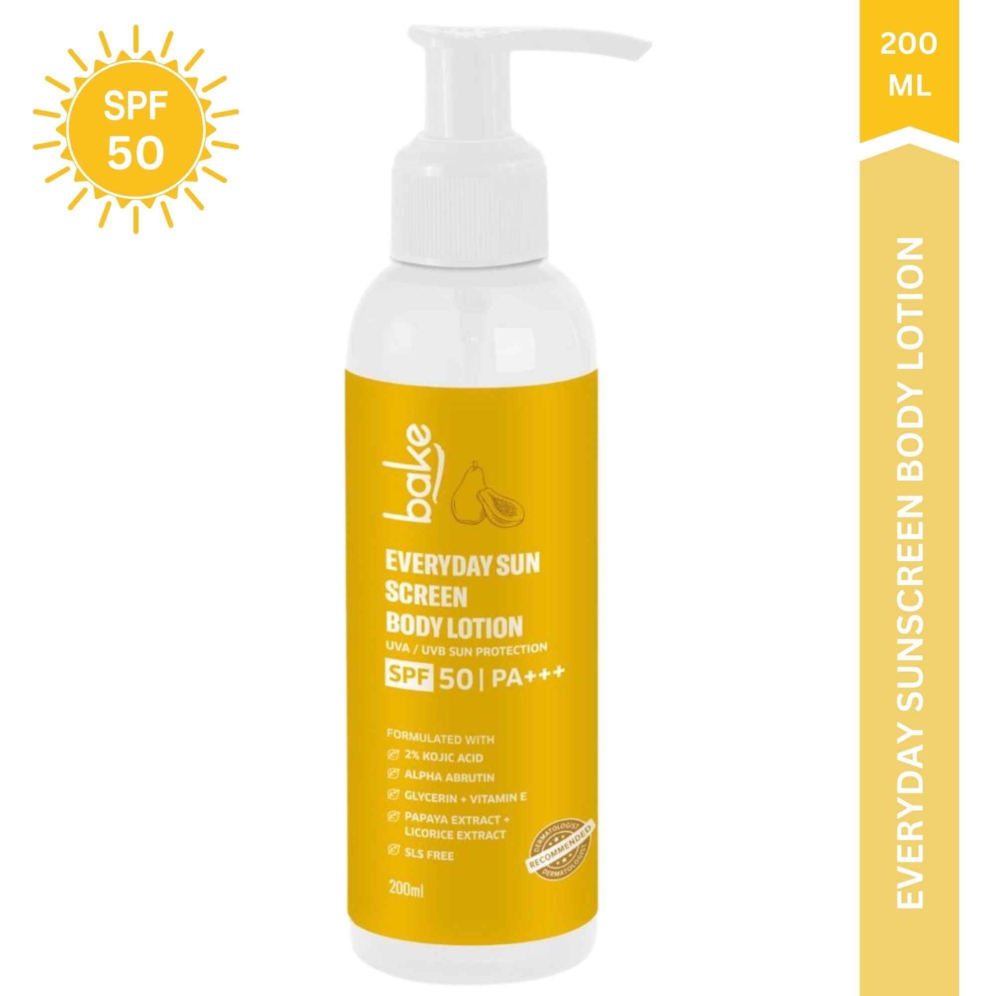BAKE Everyday Sunscreen Body Lotion SPF 50 PA+++ For Tanning, Sun Protection - 200 ml-image-13