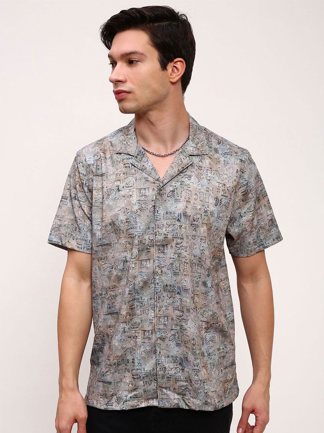 SHOWOFF Men Comfort Relaxed Fit Cuban Collar Abstract Printed Cotton Casual Shirt-picture-17