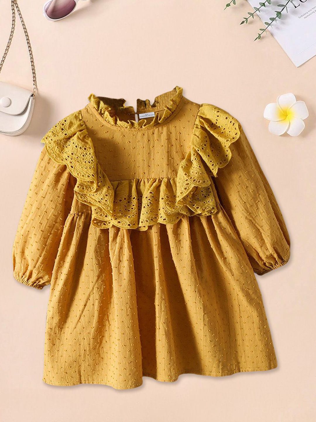 FOREVER FRIDAY Girls Puff Sleeve Pleated Cotton Top