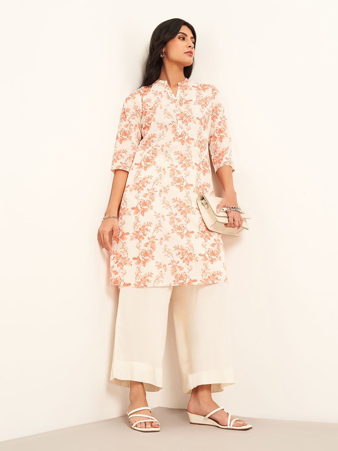 RANGMANCH BY PANTALOONS Floral Printed Mandarin Collar A-Line Kurta-picture-32