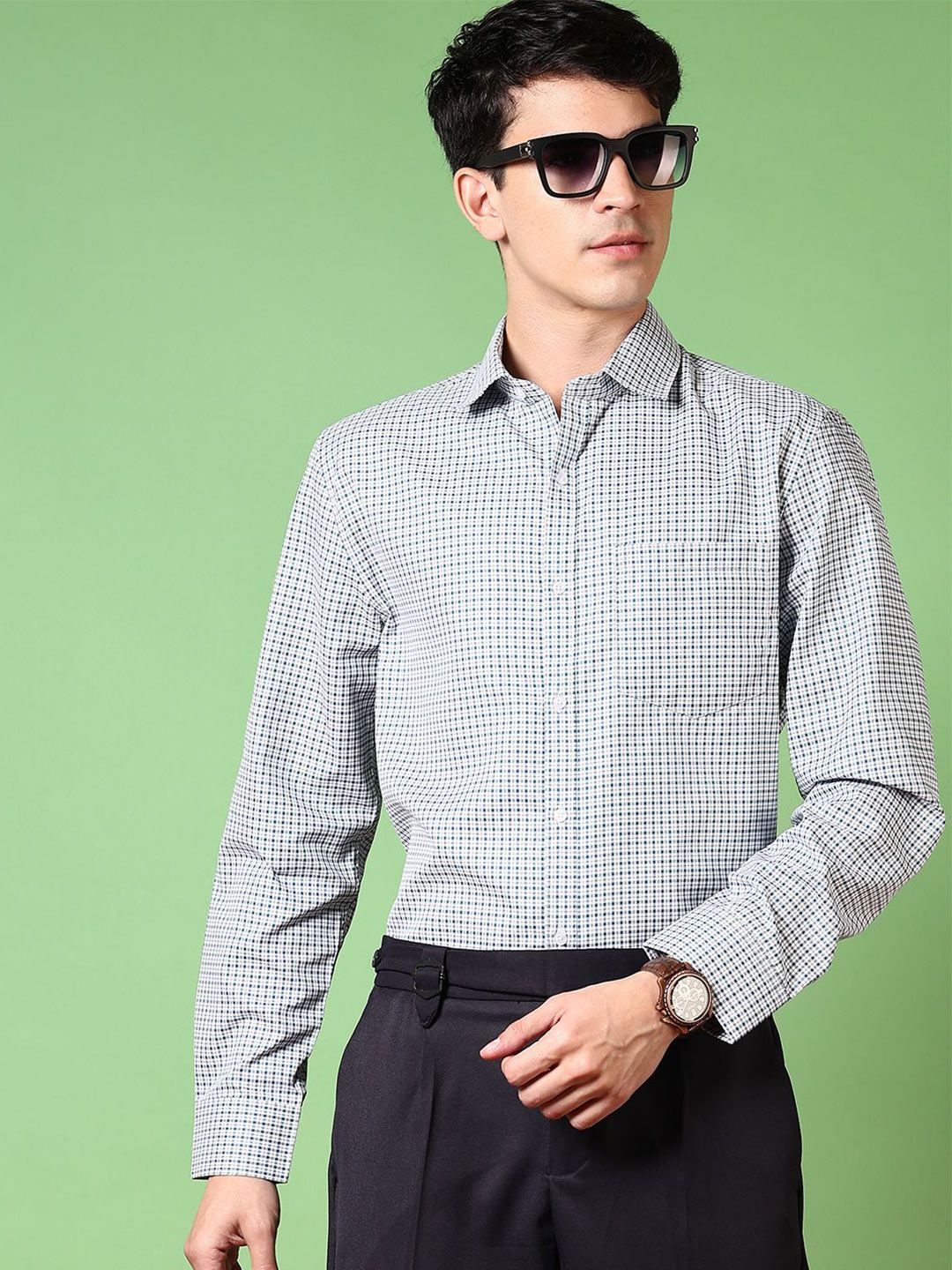 V-Mart Men Spread Collar Micro Checked Formal Shirt-picture-39