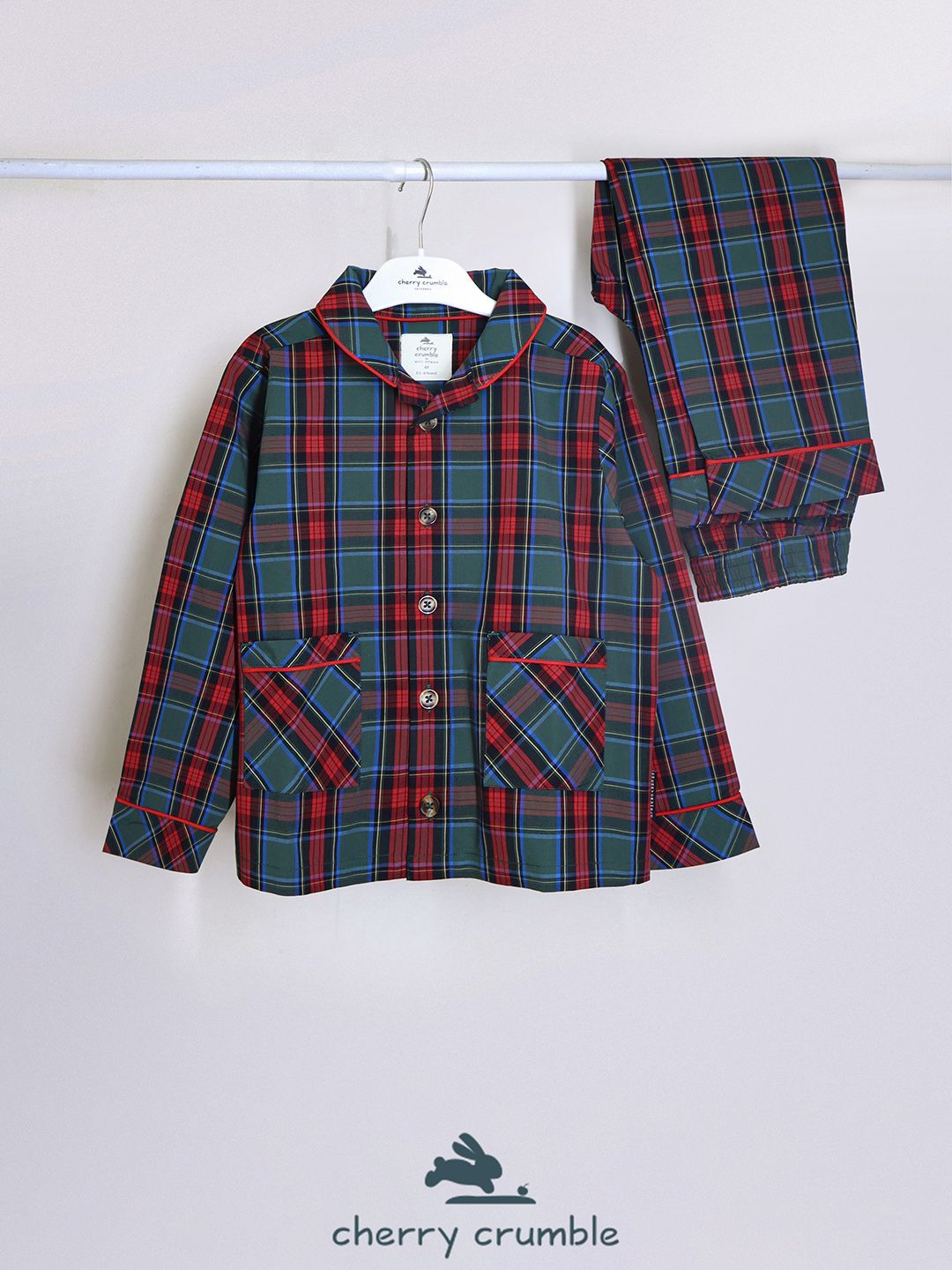 Cherry Crumble Unisex Kids Checked Night suit-picture-54