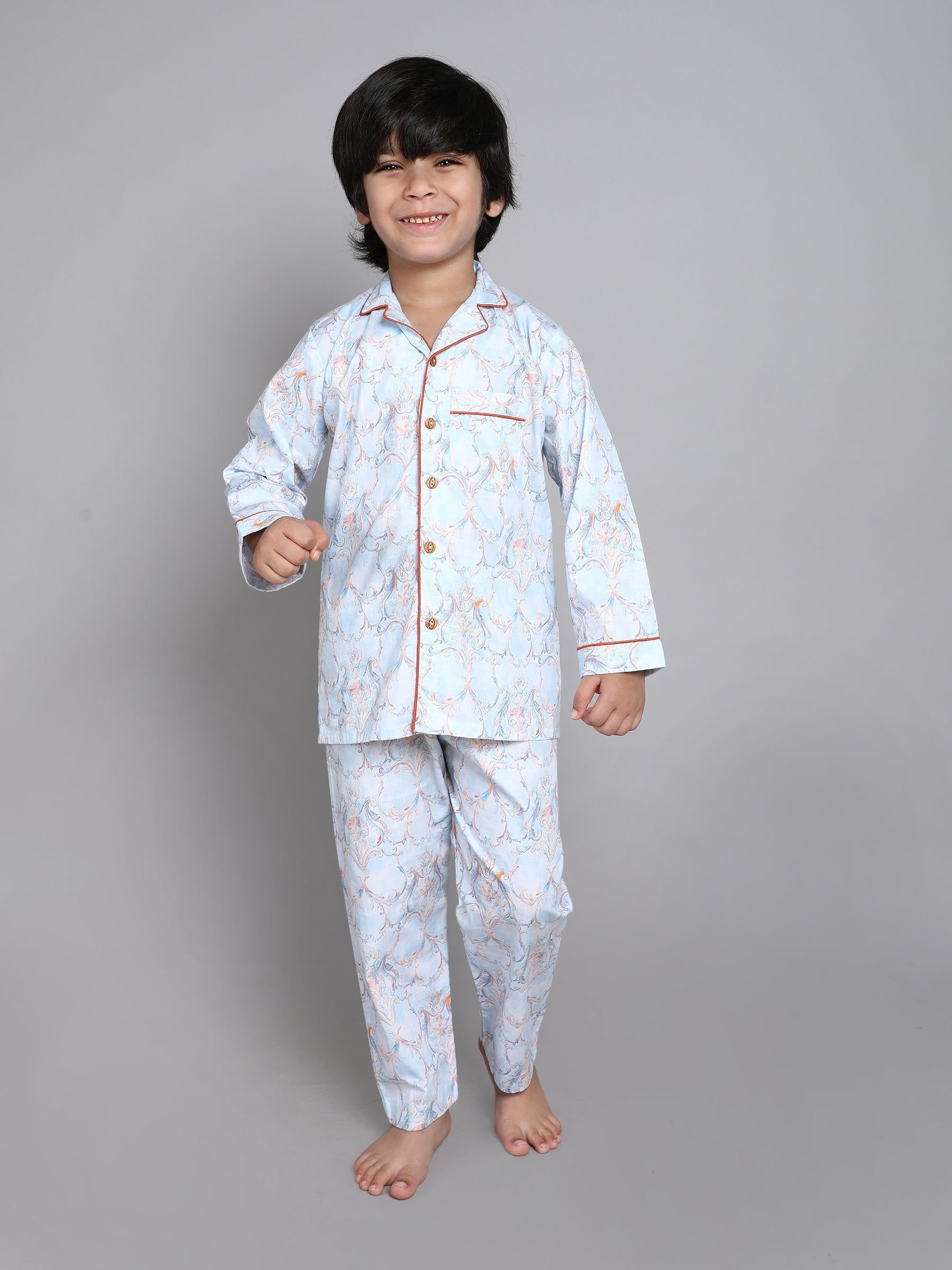 Little Clothings Unisex Floral Printed Pure Cotton Shirt With Pyjama