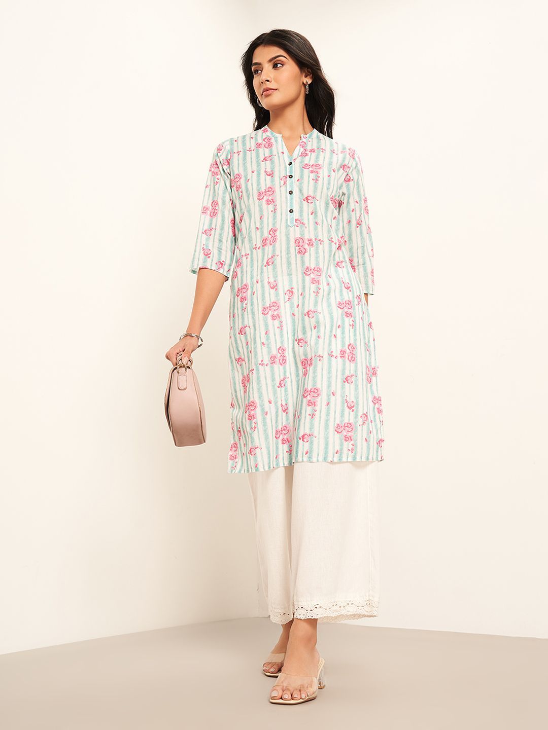 RANGMANCH BY PANTALOONS Floral Printed Mandarin Collar Straight Kurta-picture-35