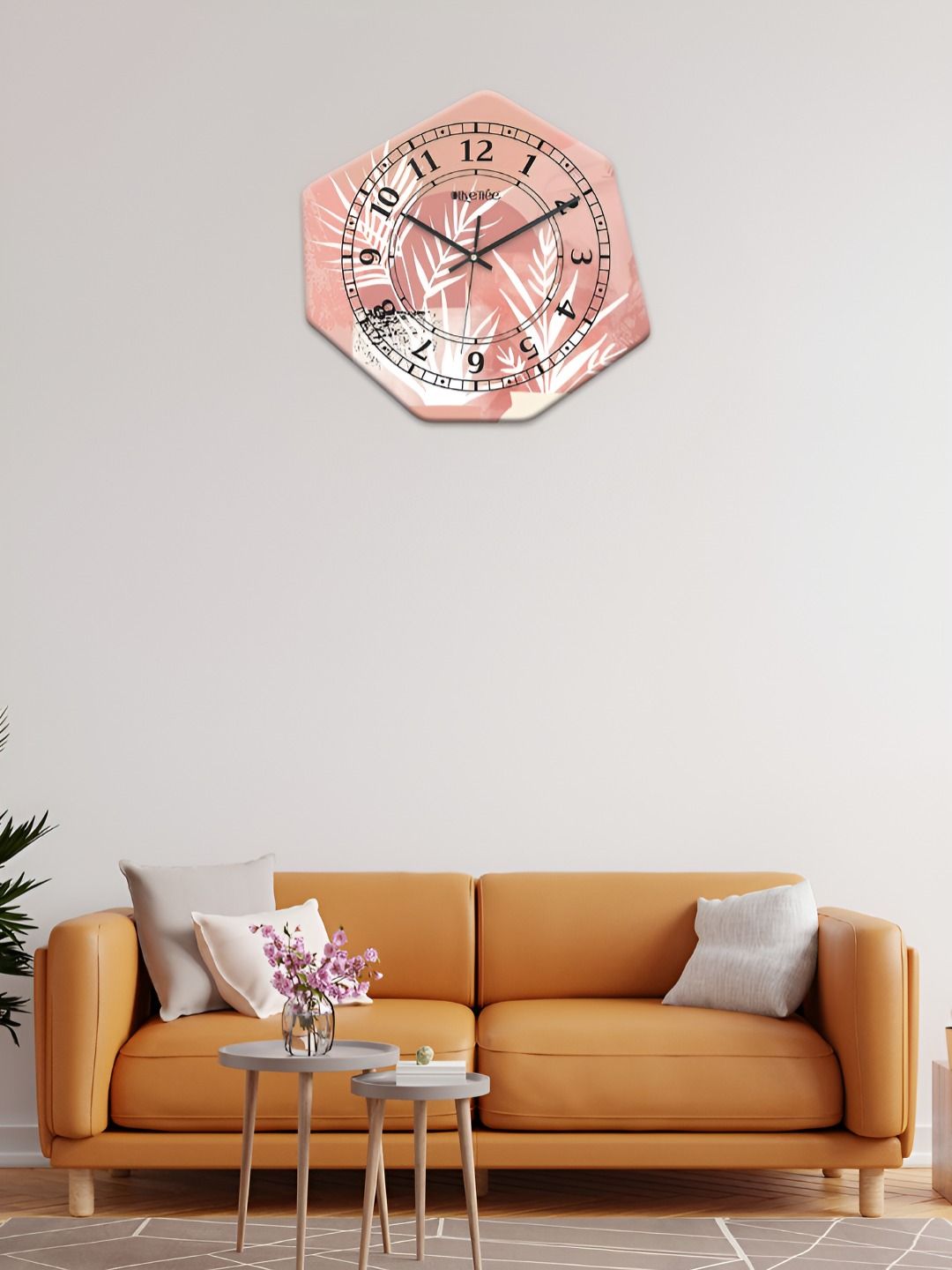 OLIVE TREE Peach-Coloured & White Printed Geometric Wall Clock-picture-32
