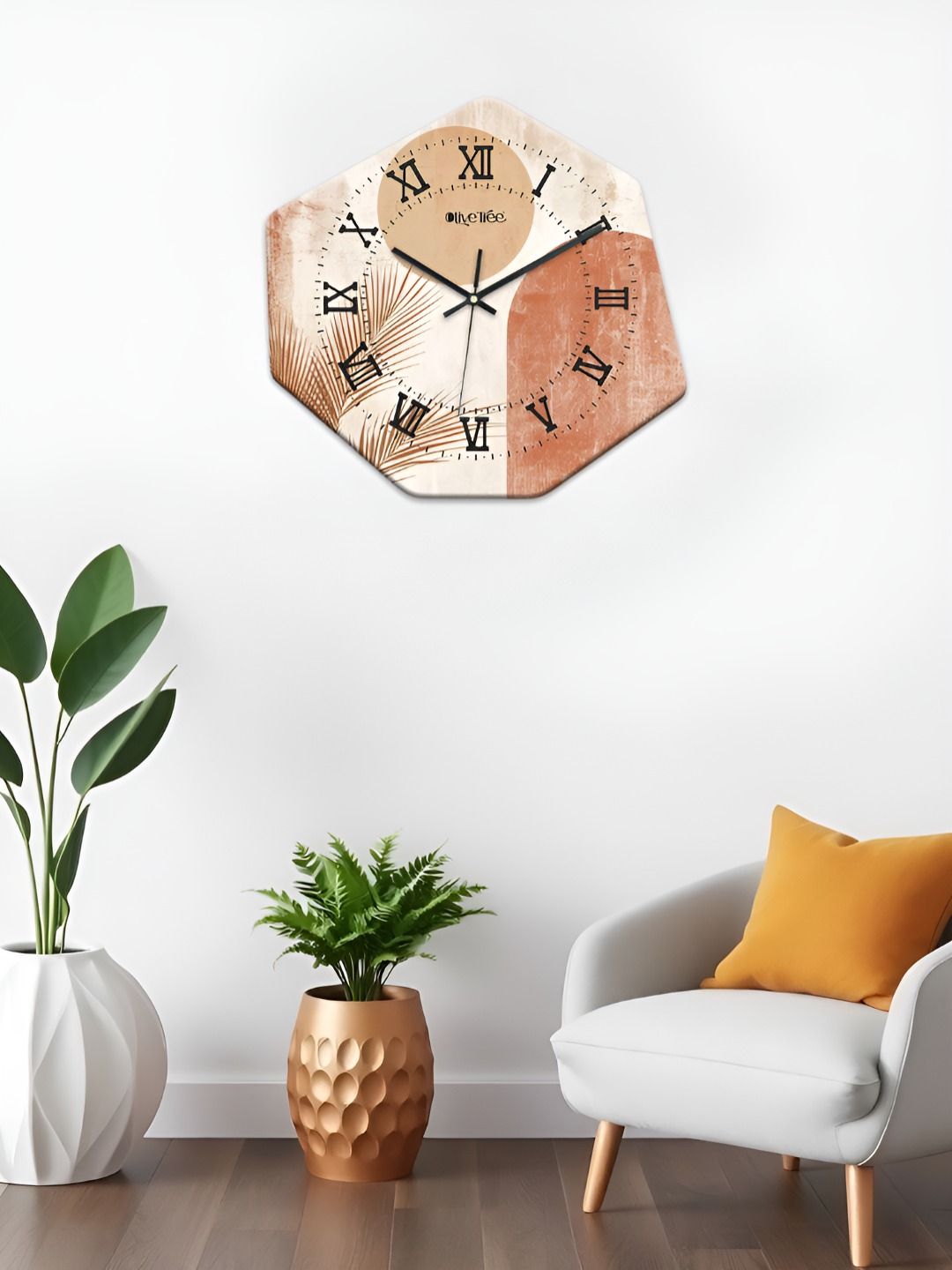 OLIVE TREE Off White & Brown Printed Geometric Wall Clock-picture-4