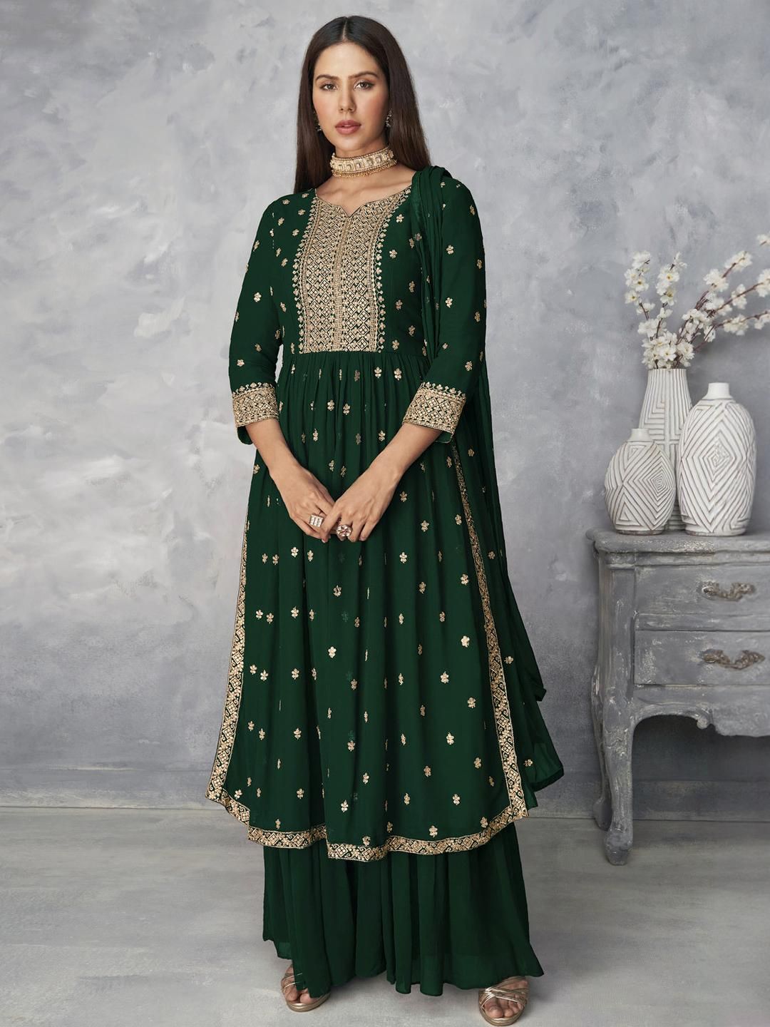 Xomantic Fashion Green Georgette Kurta Sets