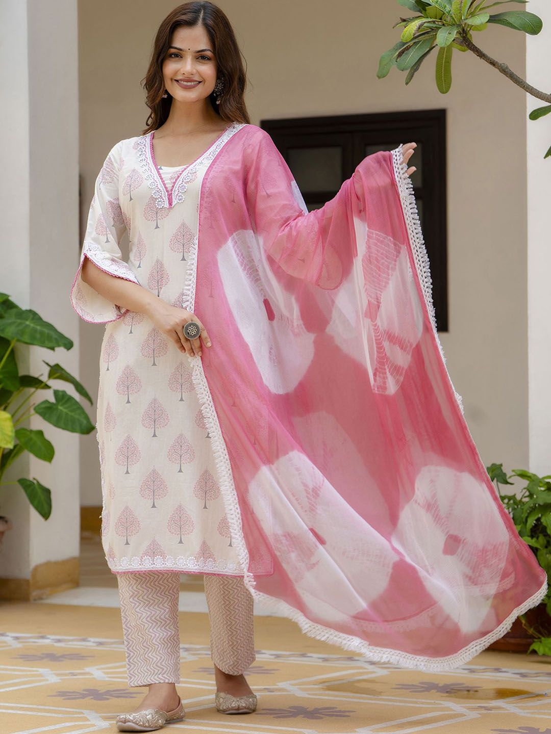 Anouk Rustic Women Ethnic Motifs Printed Cotton Kurta with Trousers & Dupatta