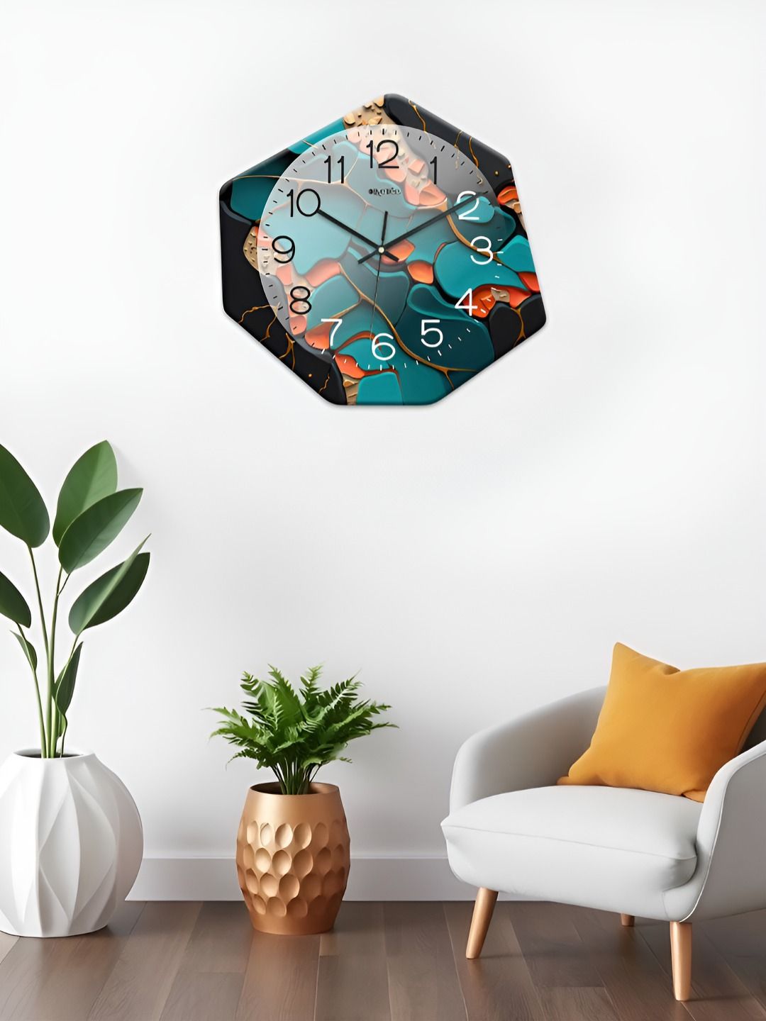 OLIVE TREE Green & Black Printed Geometric Traditional Wall Clock-picture-0