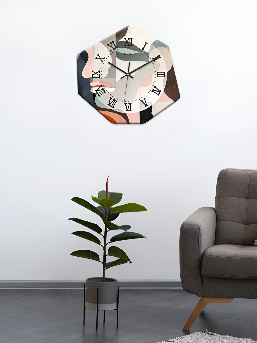 OLIVE TREE Off White & Grey Printed Geometric Wall Clock-picture-26