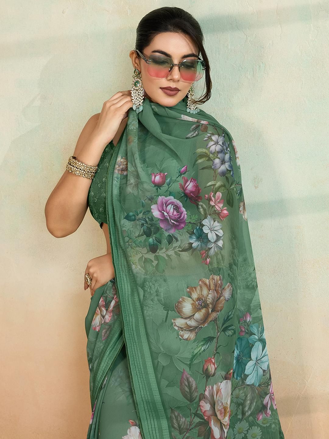 TASRIKA Olive Pure Georgette Sarees-picture-37
