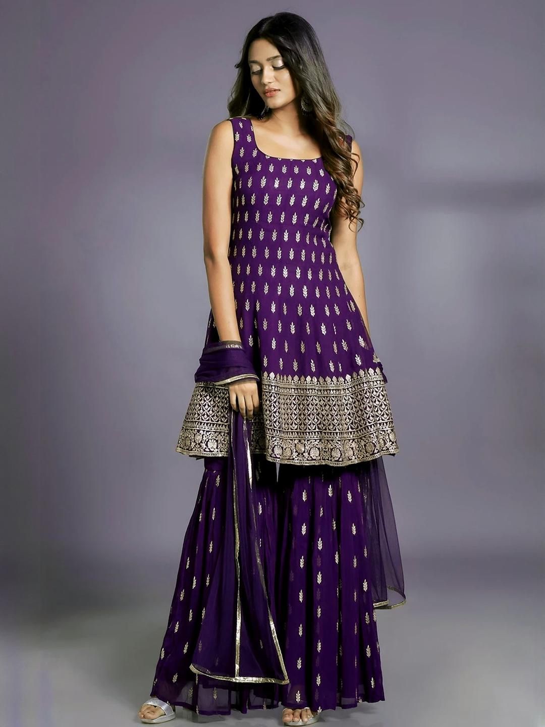 Xomantic Fashion Purple Georgette Kurta Sets