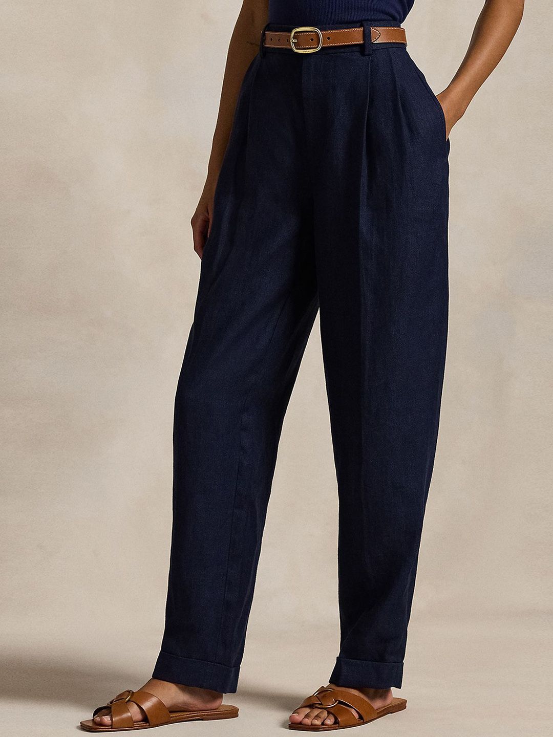 Polo Ralph Lauren Women Tapered Fit High-Rise Herringbone Pleated Trousers-picture-37