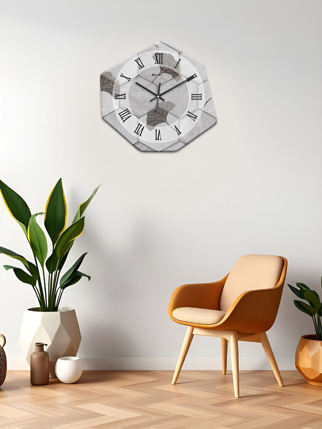 OLIVE TREE Grey & Grey Melange Printed Geometric Wall Clock-picture-25