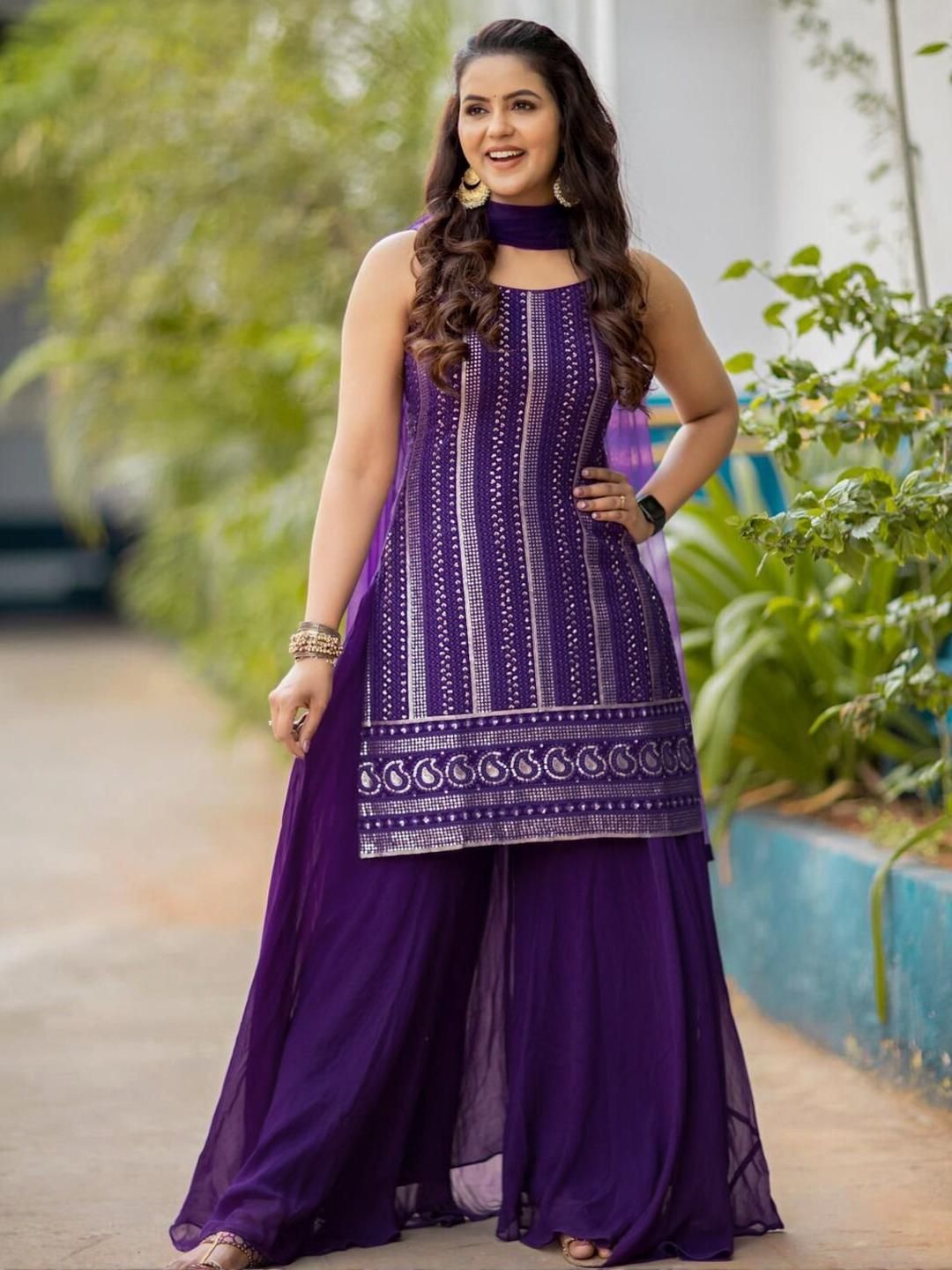 Xomantic Fashion Purple Georgette Kurta Sets