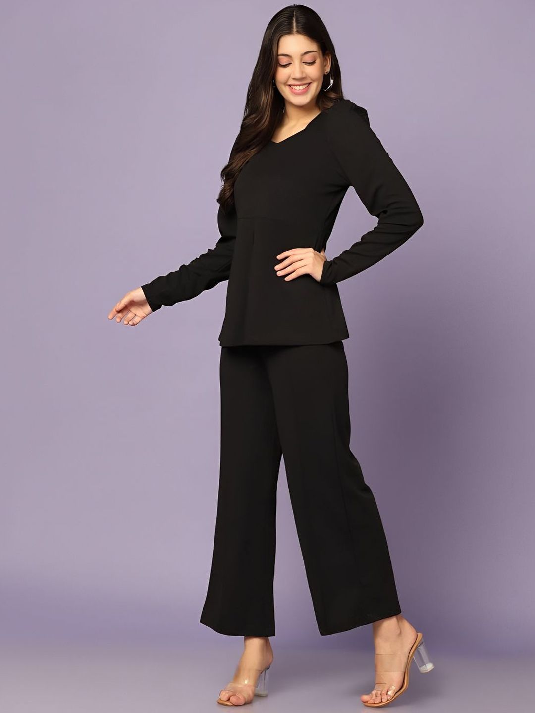 Mast & Harbour V-Neck Long Sleeves Top With Trousers Co-Ords-picture-14