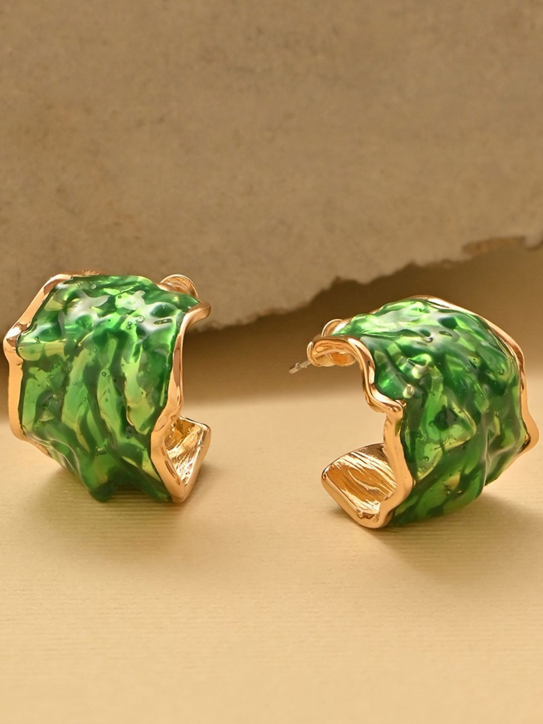 ToniQ Gold Plated Contemporary Shaped Enamelled Half Hoop Earrings-picture-16