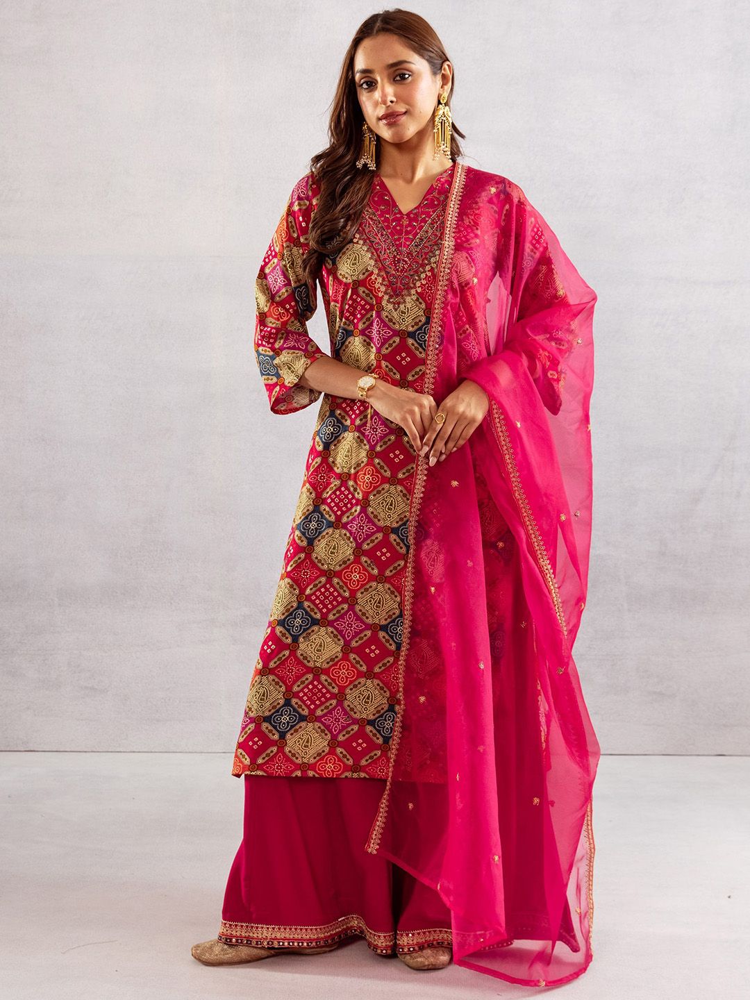 Nehamta Women Ethnic Motifs Printed Kurta with Palazzos & Dupatta