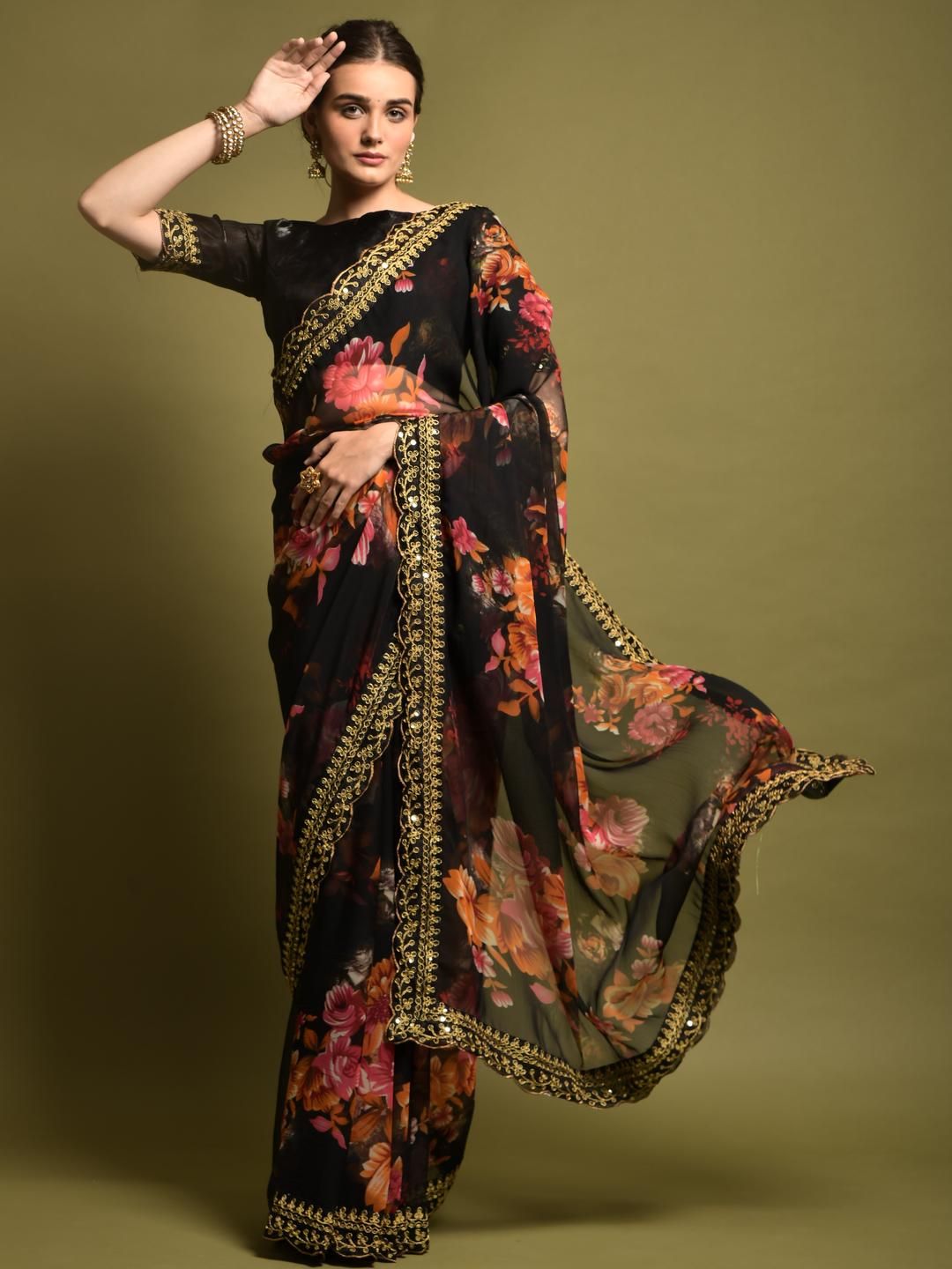 CaniBani Black Pure Chiffon Sarees-picture-22