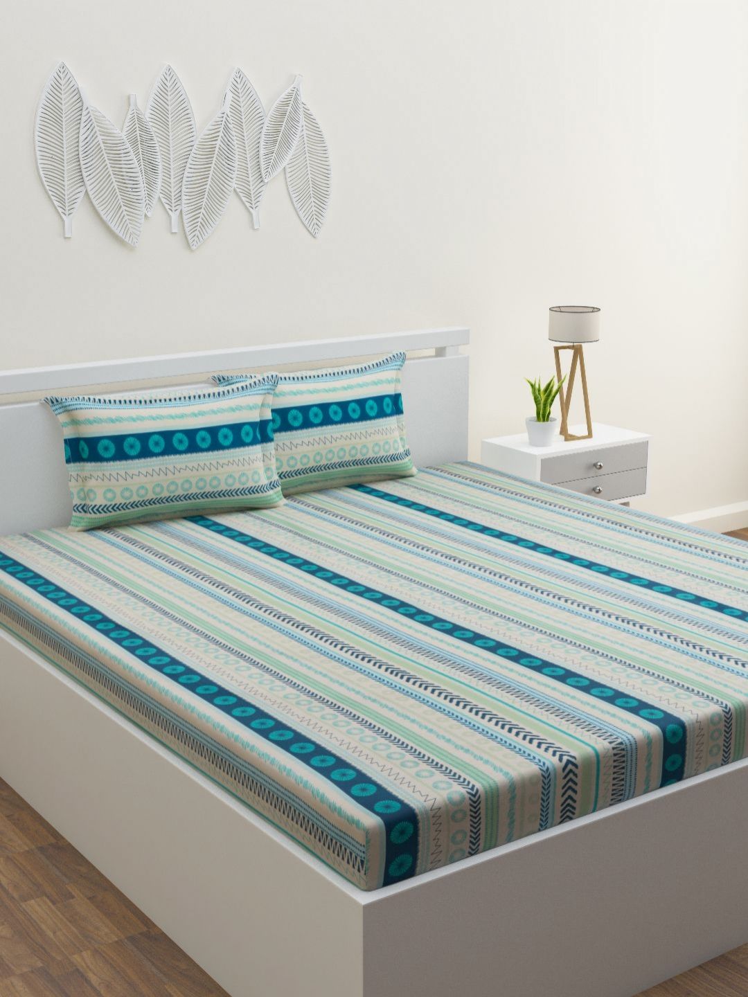 HOME AFFAIRS Blue 120 TC Queen Bedsheet with 2 Pillow Covers-picture-57