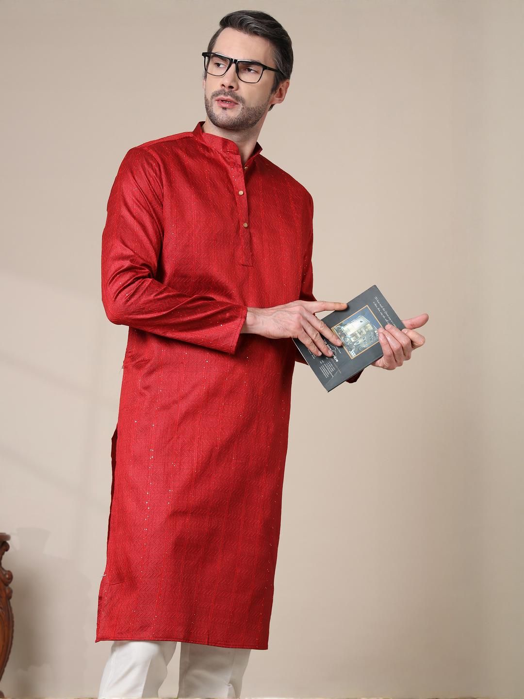 ADHIRAJAN Men Thread Work Kurta-picture-28