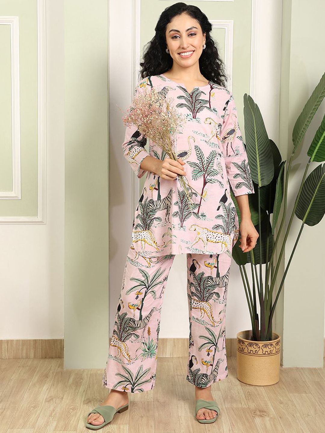 House Of Attire Pure Cotton Printed Round Neck Tunic With Trousers Co-Ords-picture-39