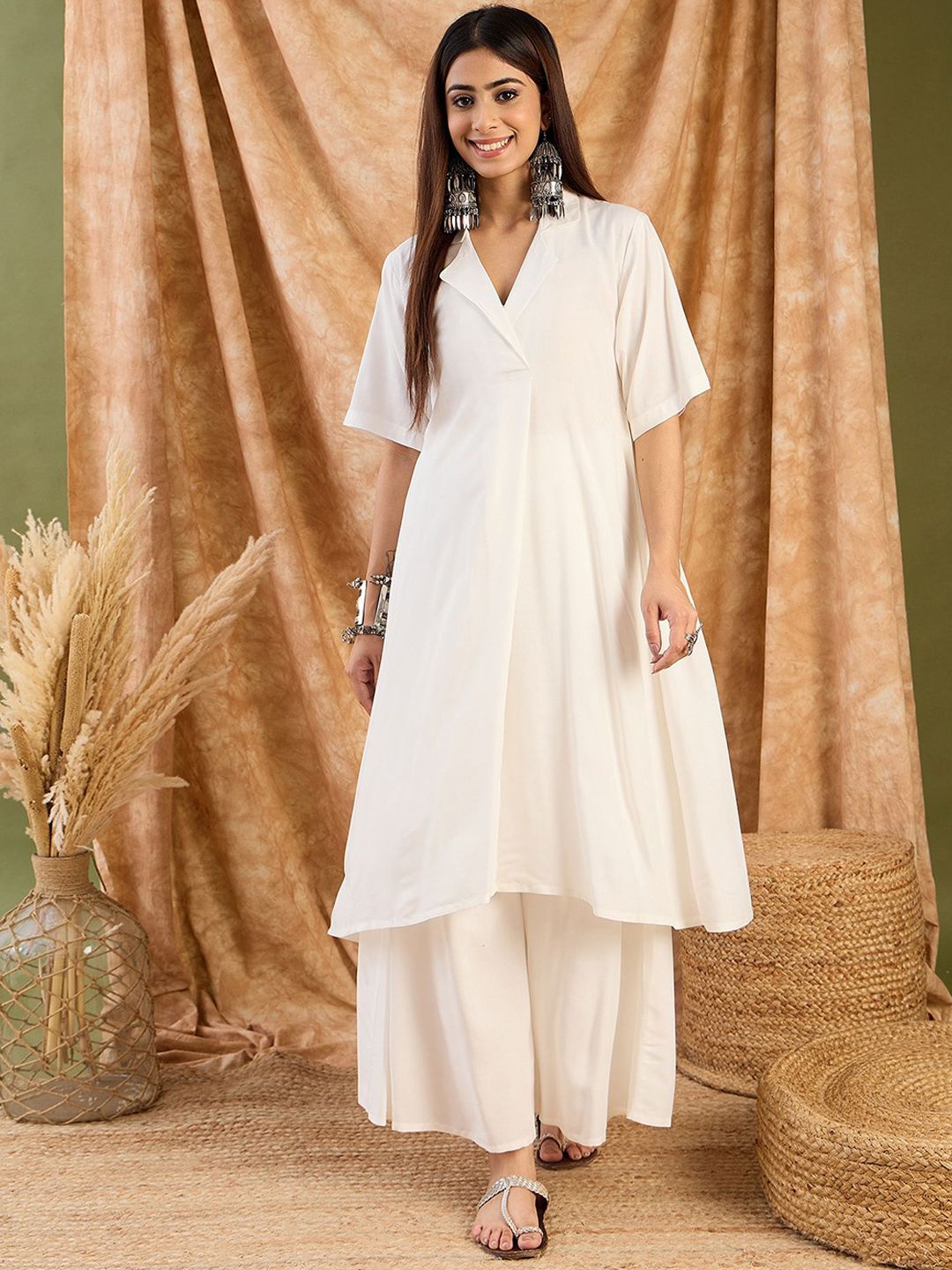 InWeave Women Solid A-Line Kurta with Palazzo