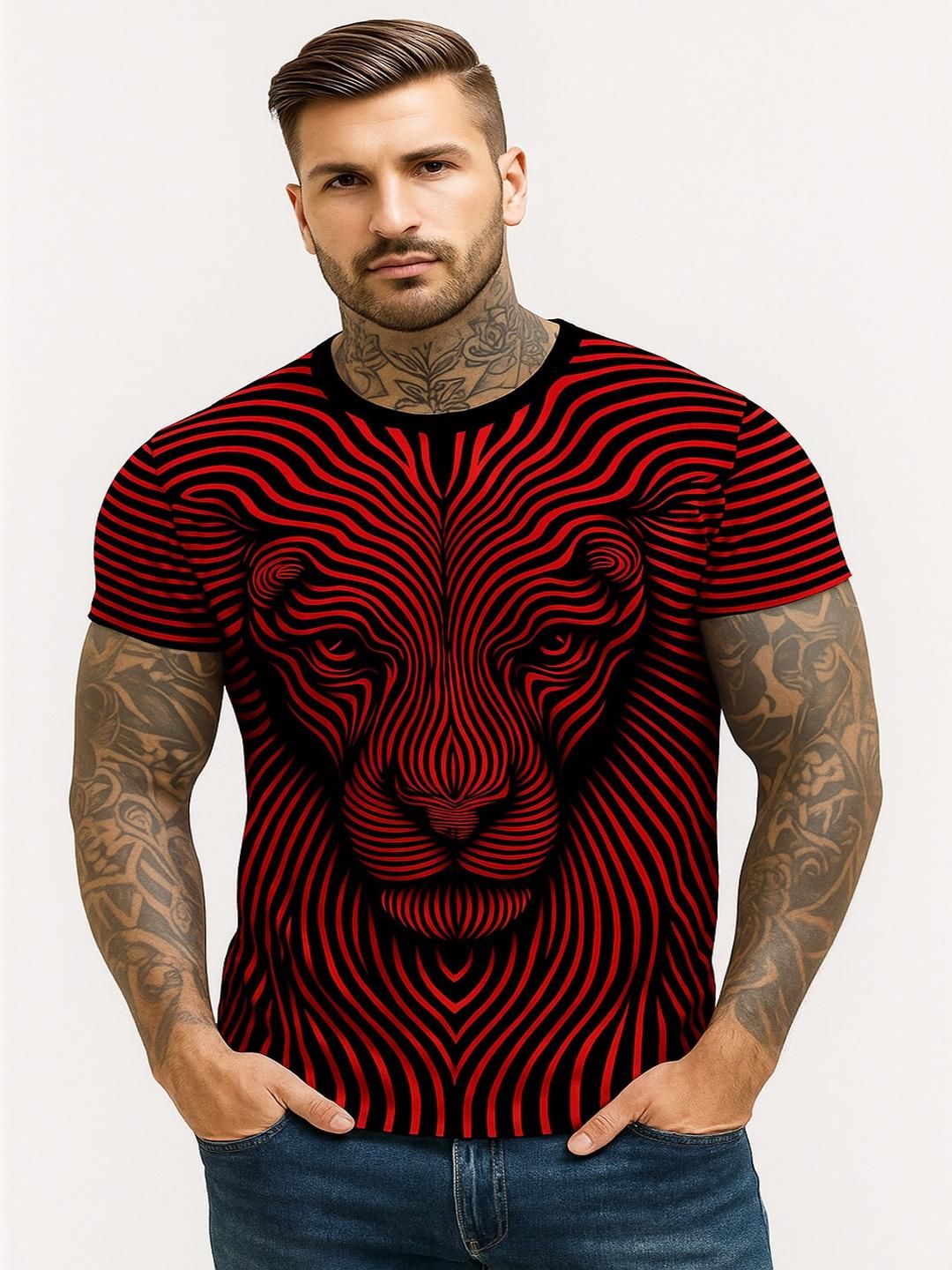 UD FABRIC Men's Maroon and Black Lion Face Printed T-shirts-picture-20