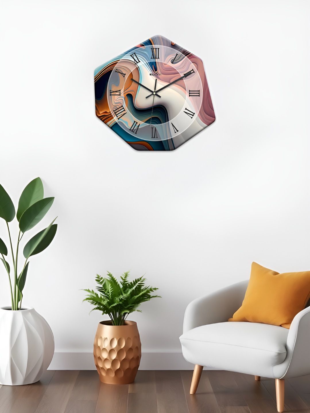 OLIVE TREE Blue & Mauve Printed Geometric Wall Clock-picture-3