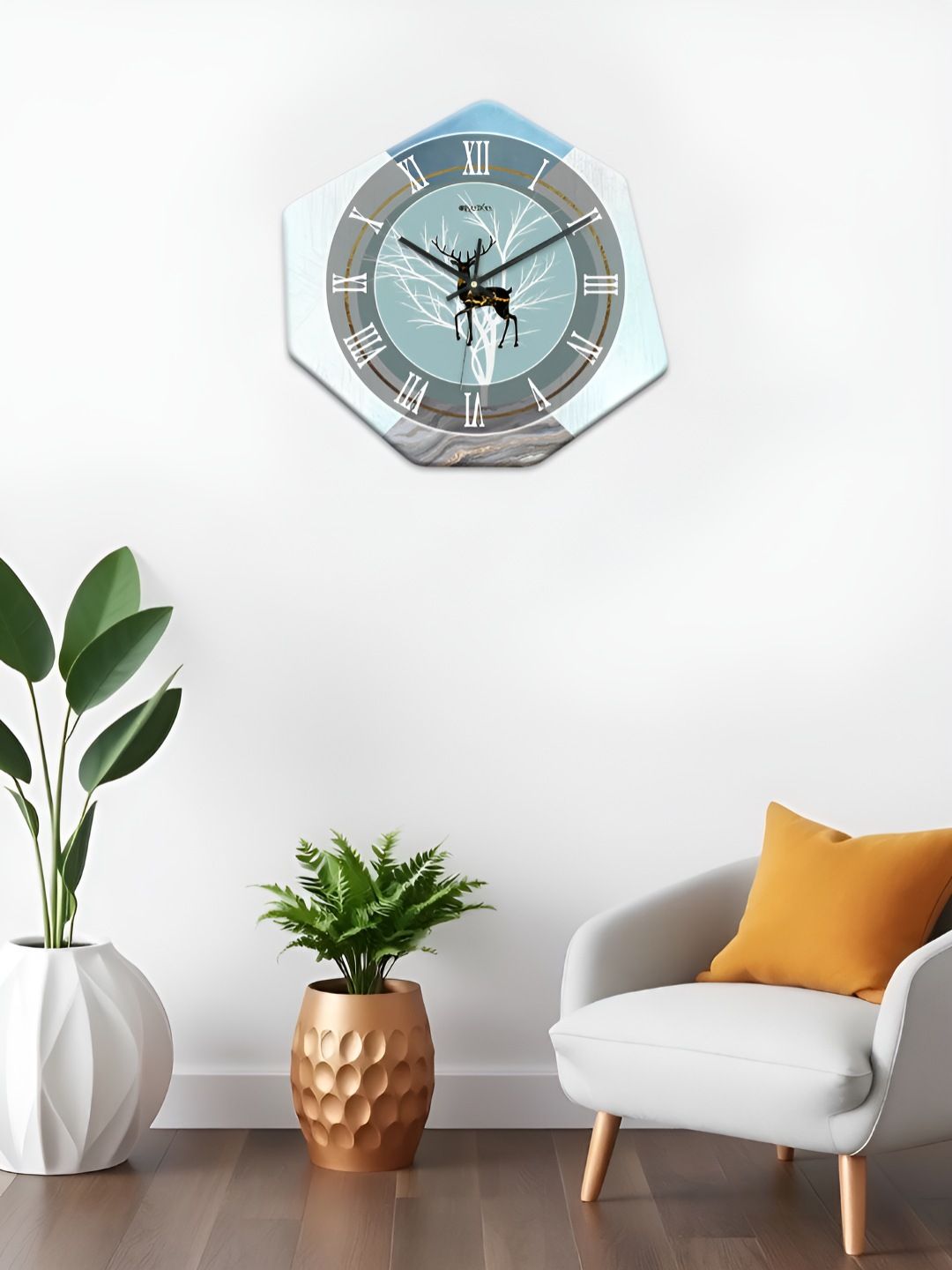 OLIVE TREE White & Blue Printed Geometric Wall Clock-picture-10