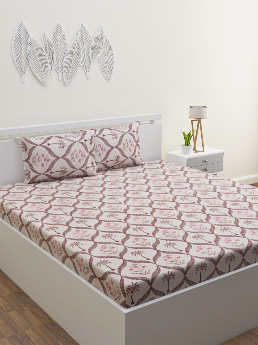 HOME AFFAIRS Pink 120 TC Queen Bedsheet with 2 Pillow Covers-picture-54