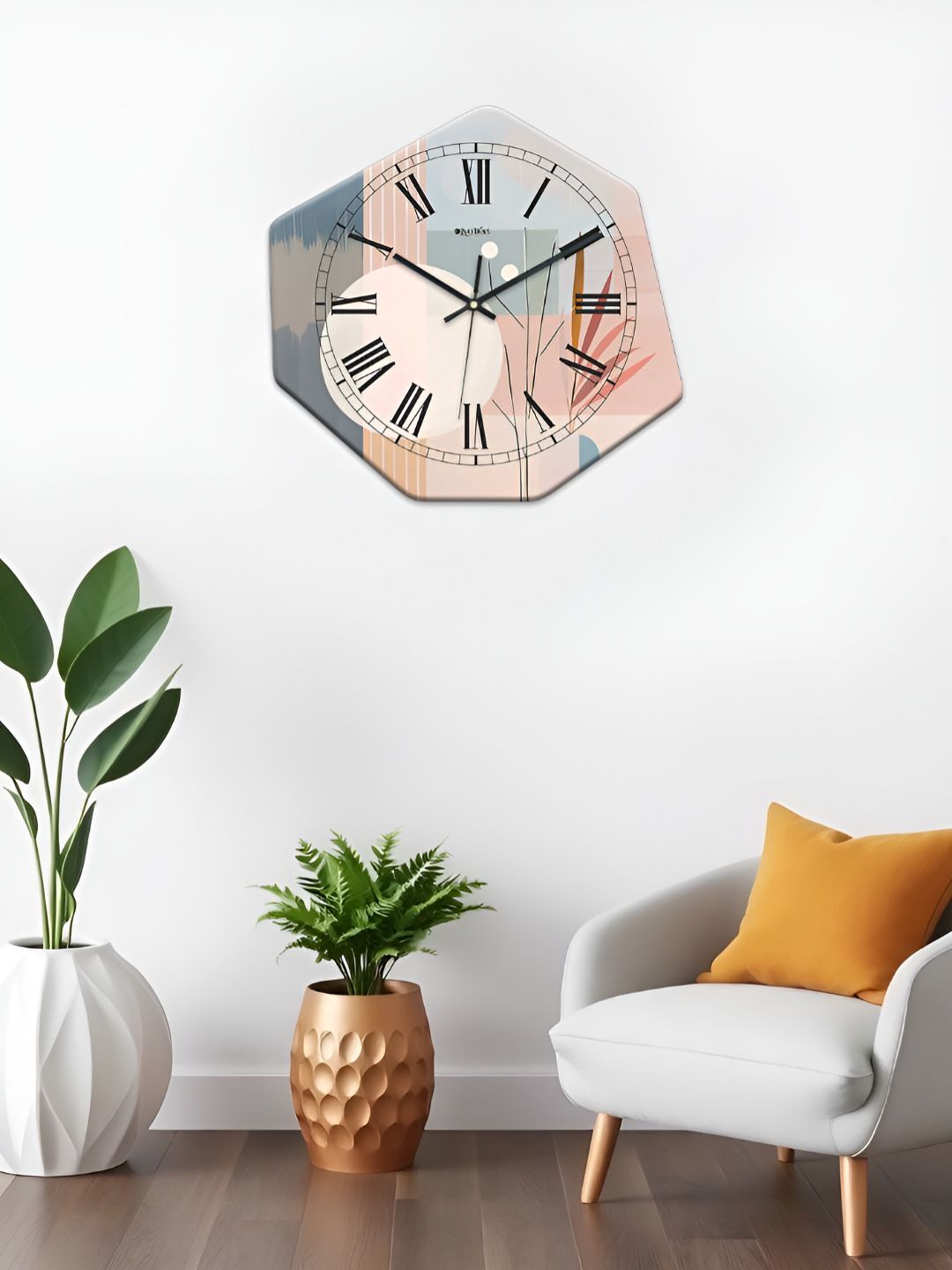 OLIVE TREE Black & Peach-Coloured Printed Geometric Wall Clock-picture-27