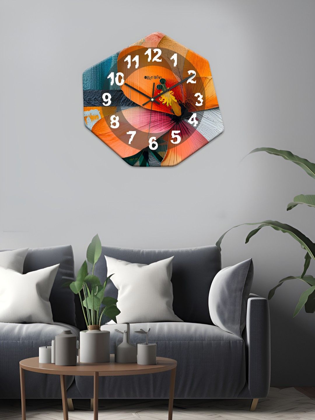 OLIVE TREE Yellow & Pink Printed Geometric Wall Clock-picture-18