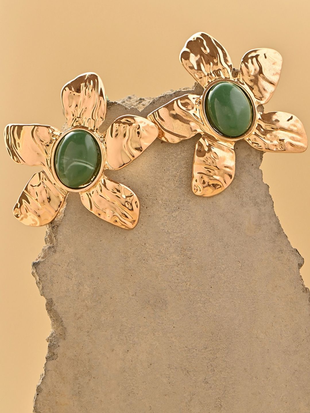 ToniQ Gold Plated Artificial Stones Studded Floral Shaped Studs-picture-34