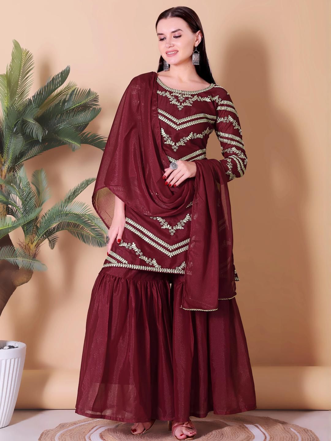 Xomantic Fashion Maroon Georgette Kurta Sets