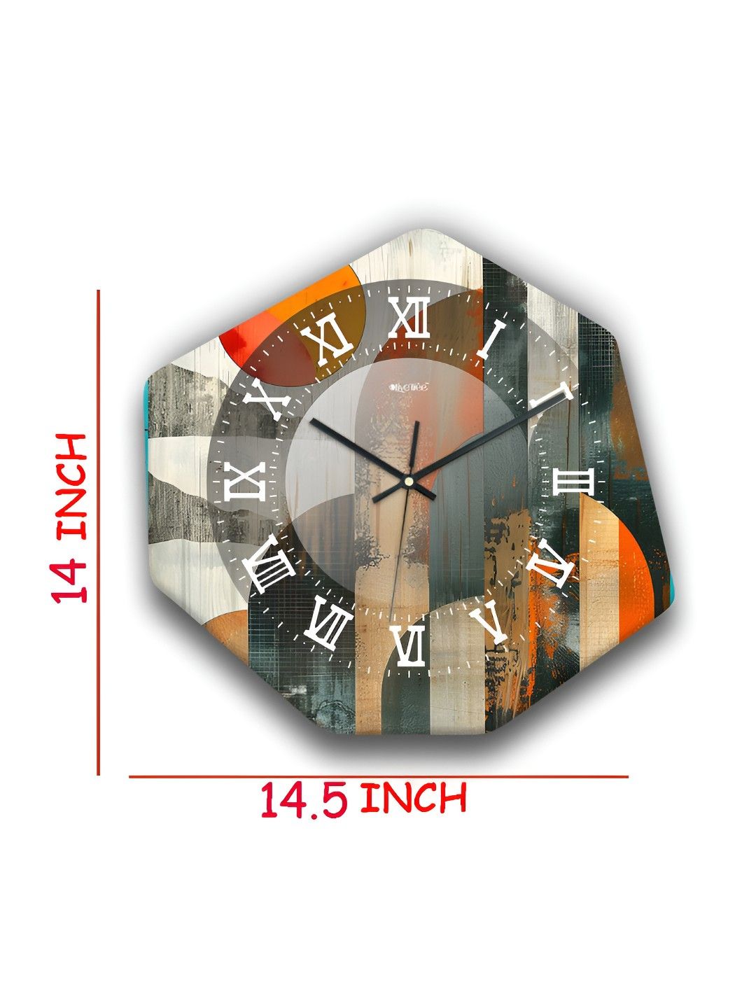 OLIVE TREE Grey & Orange Printed Geometric Wall Clock-picture-13