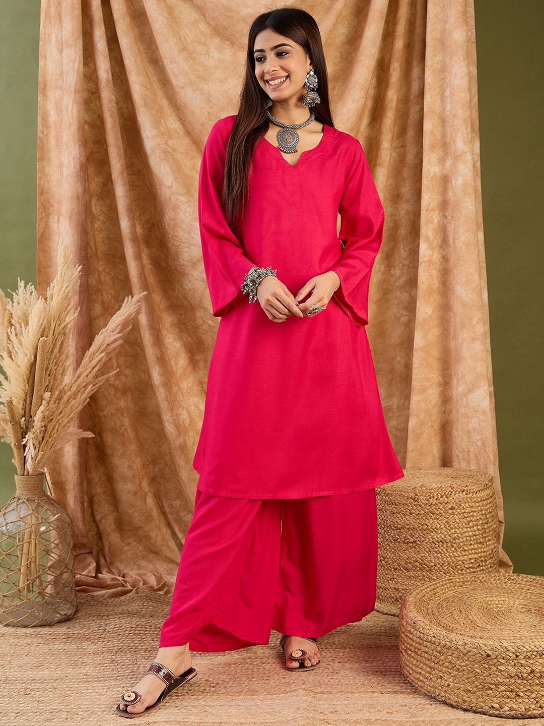 InWeave Women Solid A-Line Kurta with Palazzo