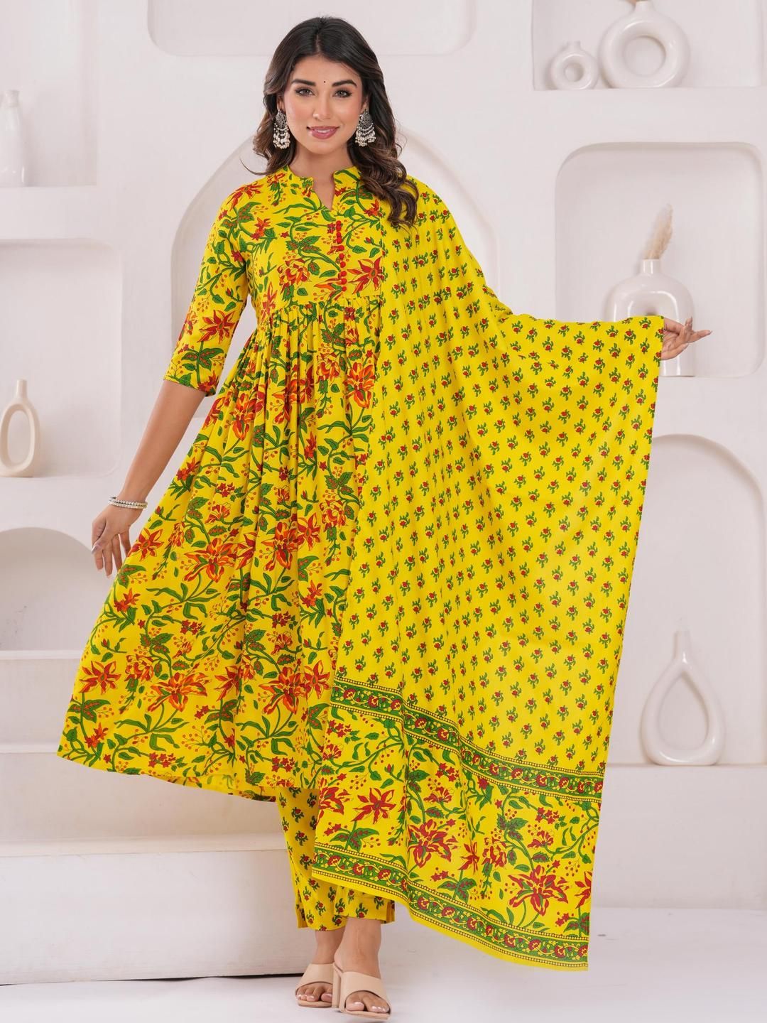 SQKURTI Yellow Viscose Rayon Kurta Sets-image-4