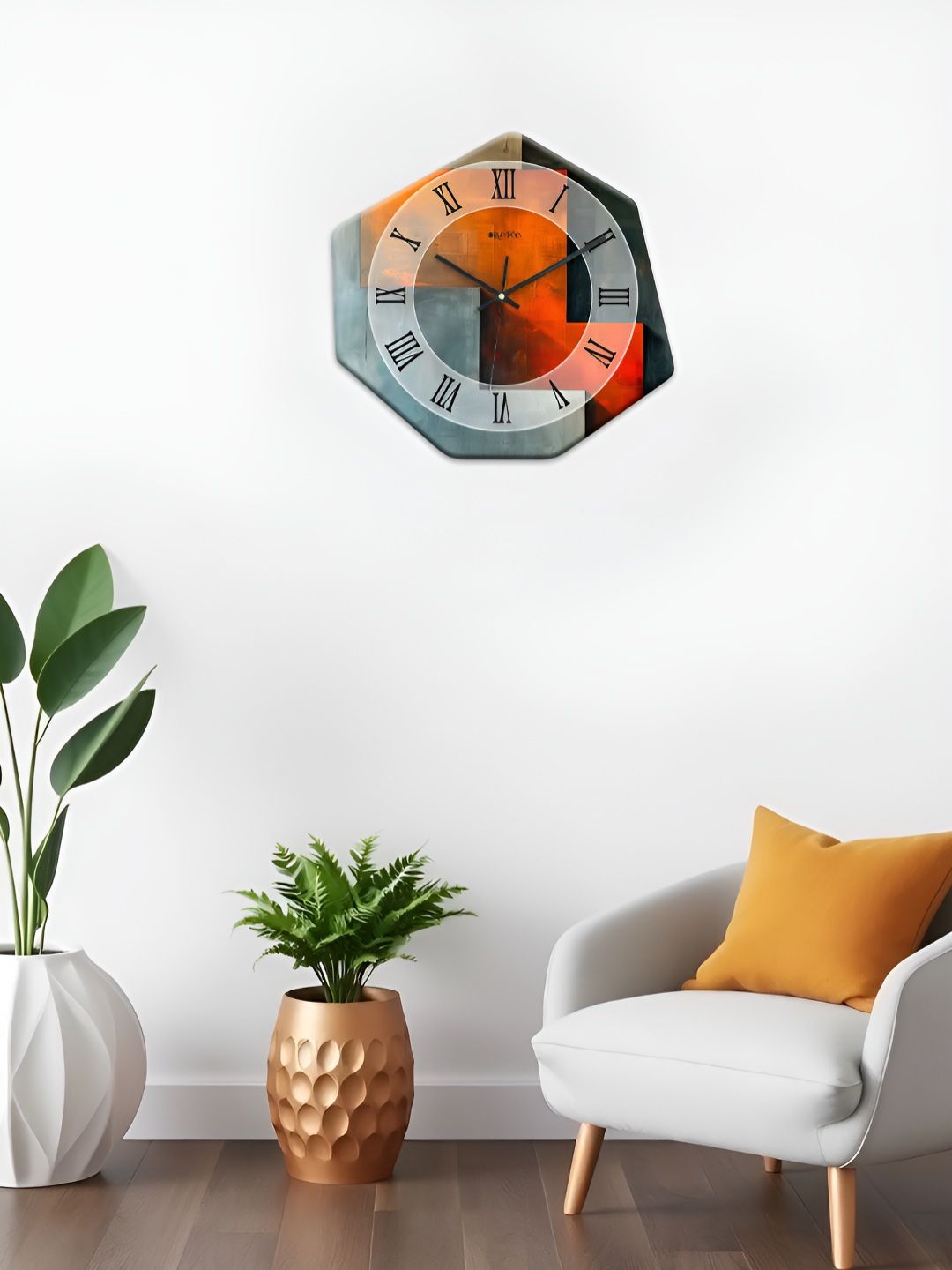 OLIVE TREE Black & Orange Printed Geometric Wall Clock-picture-5