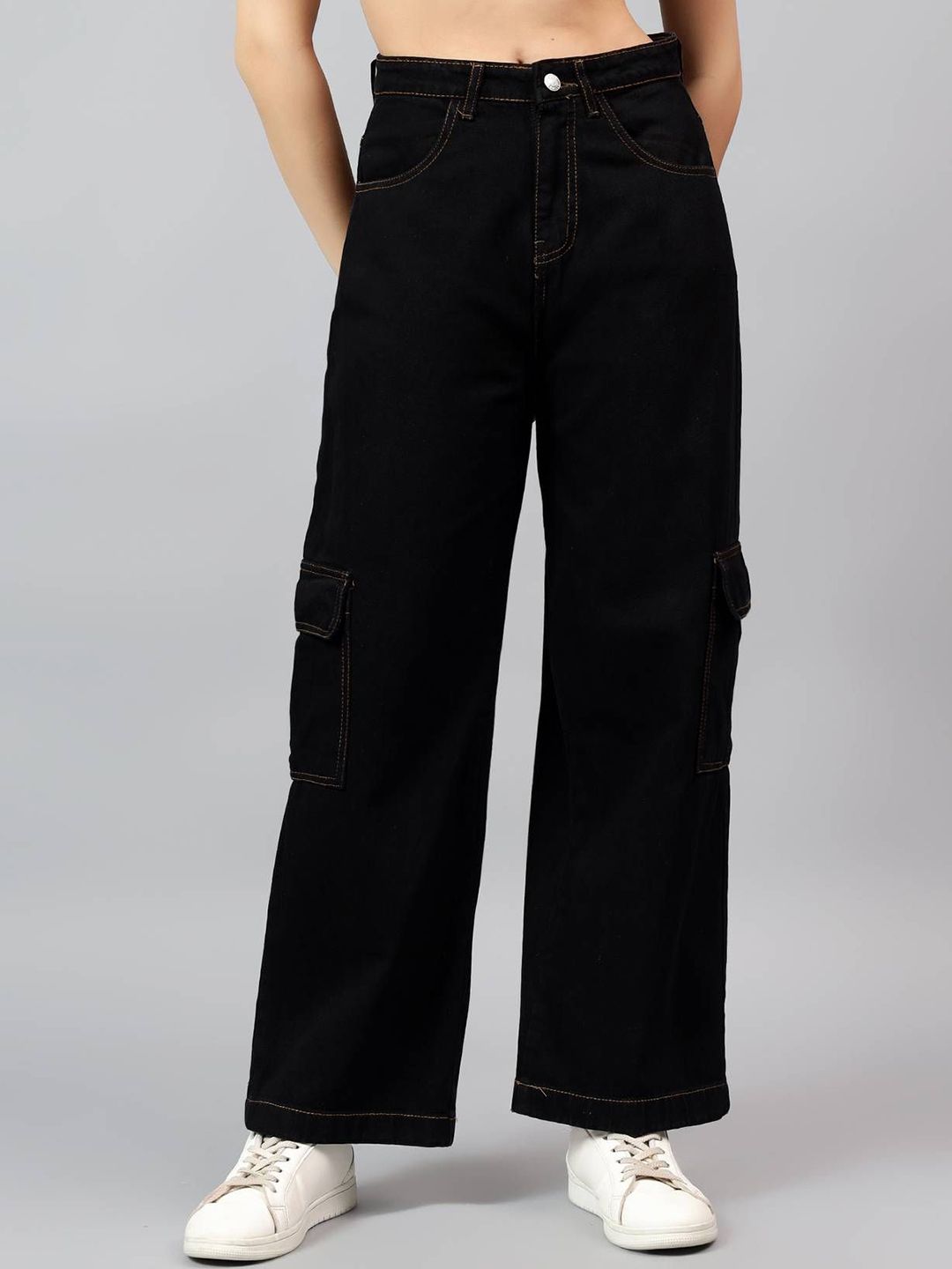 Stylecast X Kotty Women Relaxed Fit High-Rise Stretchable Cargos Jeans