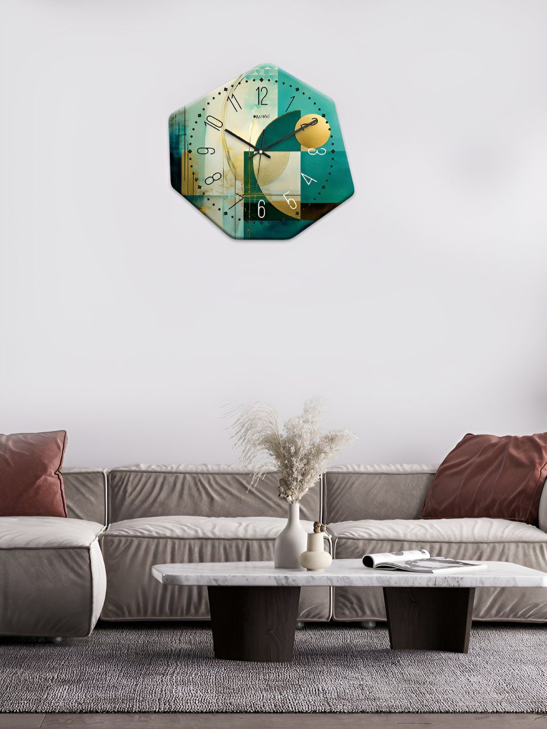 OLIVE TREE Green & Teal Printed Geometric Wall Clock-picture-7