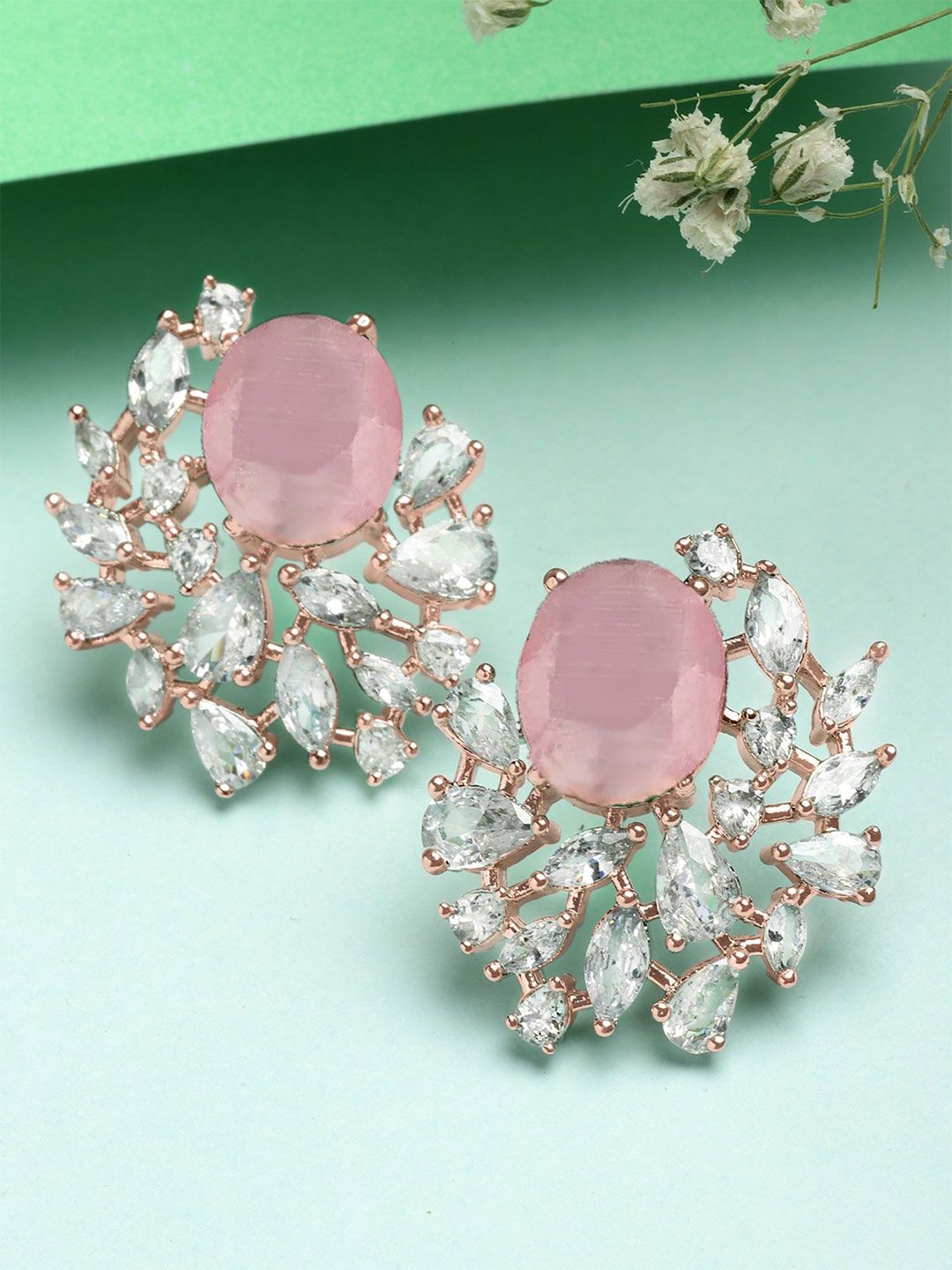 KARATCART Rose Gold-Plated Contemporary American Diamond Studded Studs-picture-18