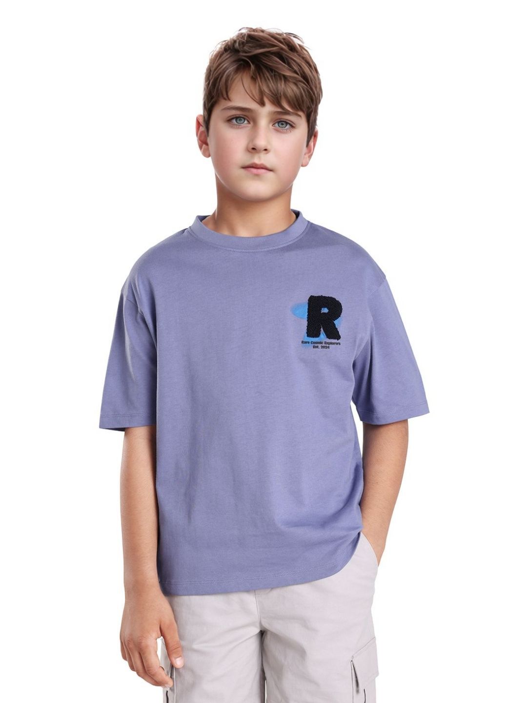 RARE ONES Boys Typography Printed Oversized Cotton Drop-Shoulder Sleeves T-shirt