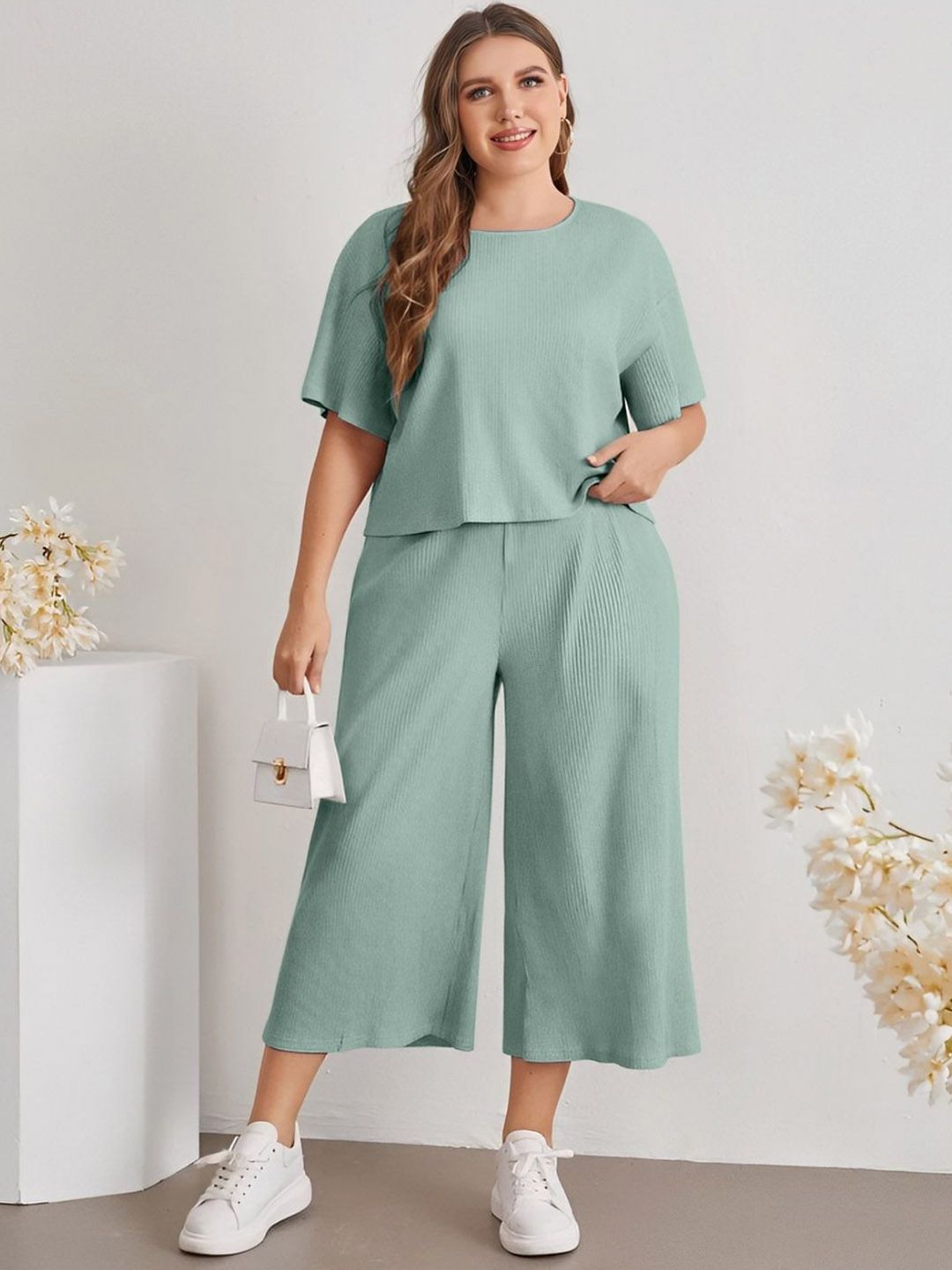 Mast & Harbour Round Neck Half Sleeves Top With Trousers Co-Ords-picture-40