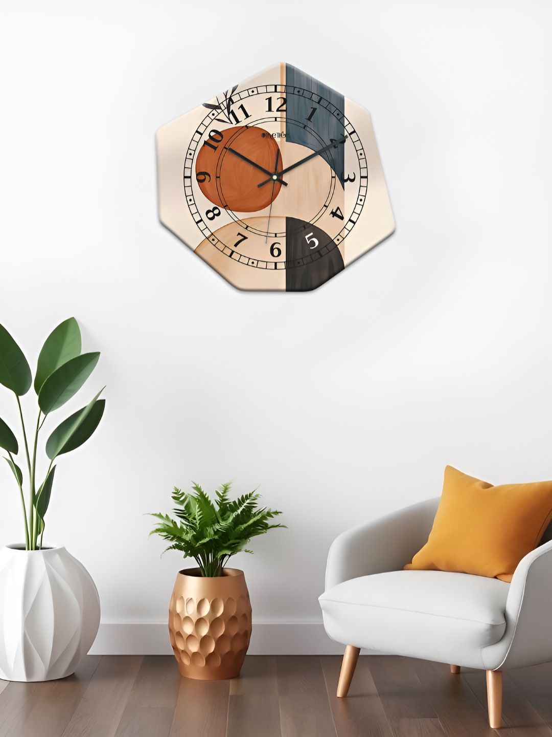OLIVE TREE Peach-Coloured & Brown Printed Geometric Wall Clock-picture-13