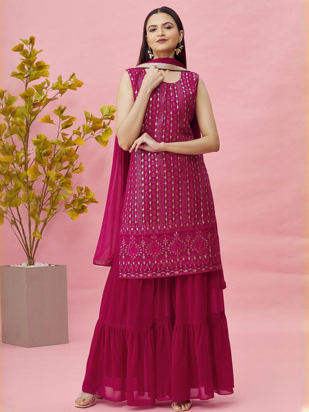Xomantic Fashion Pink Georgette Kurta Sets
