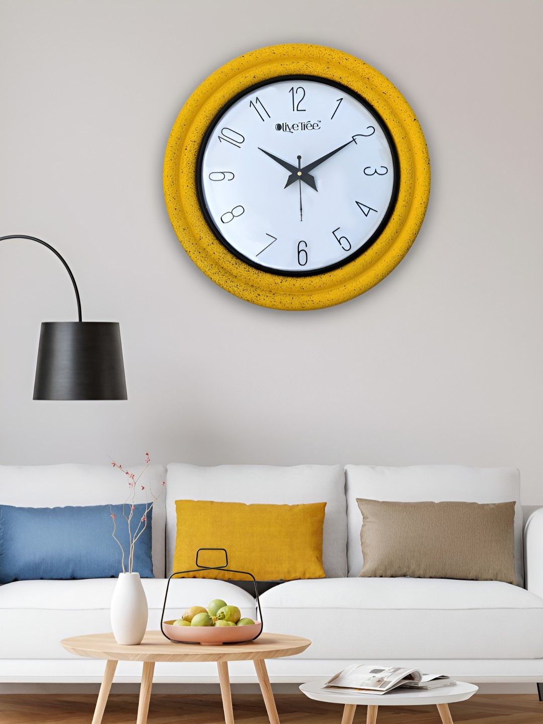 OLIVE TREE Yellow & White Printed Wall Clock-picture-18